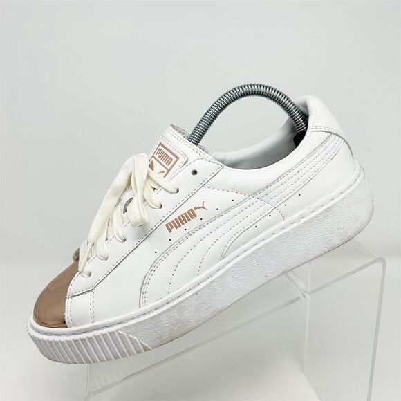 Puma Basket Platform Metallic Rose Cap Toe Women's White Sneakers Size 8.5 - Picture 1 of 13